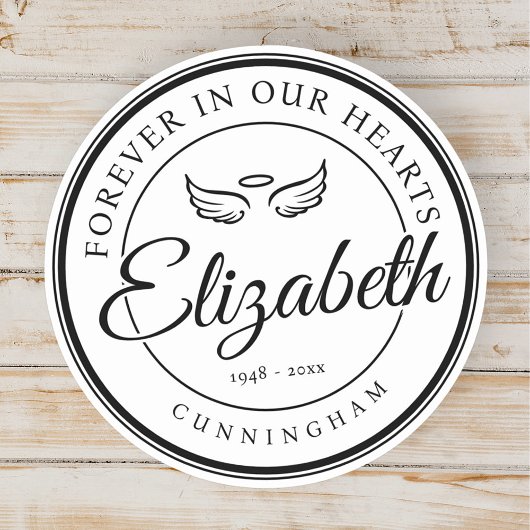 Für immer in unserem Hearts Funeral Memorial Angel Runder Aufkleber