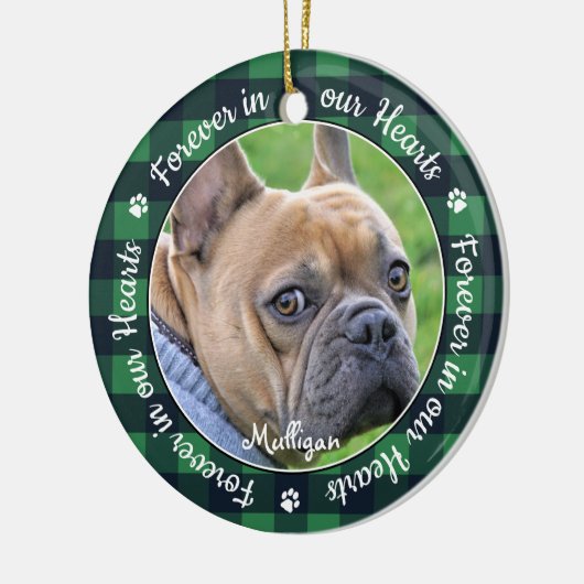 Für immer in unserem Hearts Kariert Hundeschema Keramik Ornament (Links)