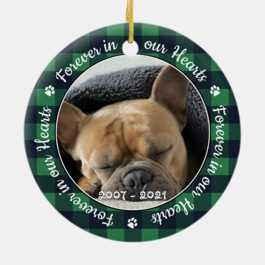 Für immer in unserem Hearts Kariert Hundeschema Keramik Ornament (Hinten)