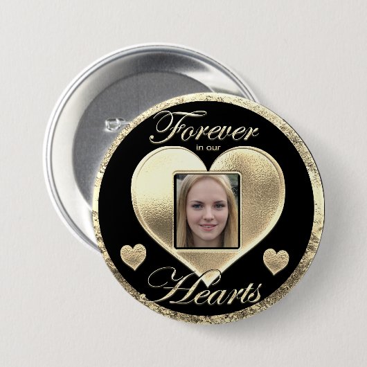 Für immer in unserem Hearts Memorial Button (Vorne & Hinten)