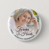 Für immer in unserem Hearts Memorial Foto Name Bla Button (Vorderseite)