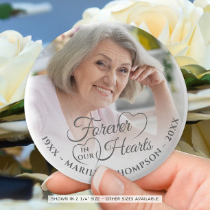 Für immer in unserem Hearts Memorial Foto Name Gra Button