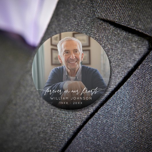 Für immer in unserem Hearts Memorial Foto Skript Button