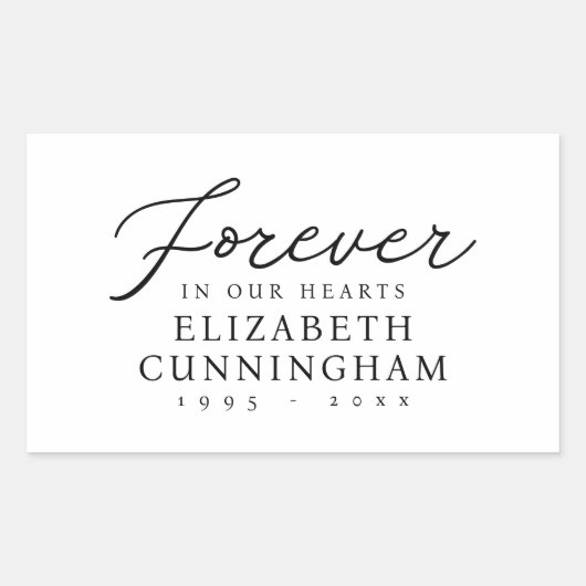 Für immer in unserem Hearts Memorial Modern Chic Rechteckiger Aufkleber (Vorderseite)