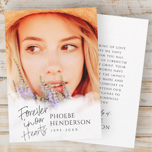 Für immer in unserem Hearts Memorial Modern Foto Dankeskarte