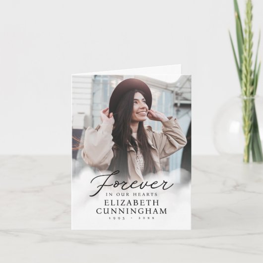 Für immer in unserem Hearts Memorial Modern Foto Dankeskarte (Vorderseite)