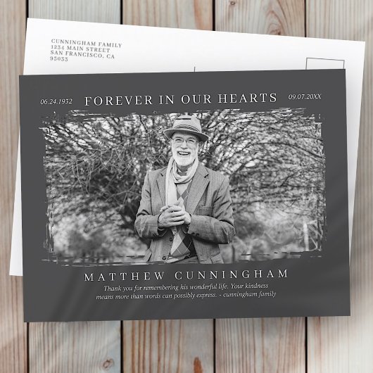 Für immer in unserem Hearts Memorial Modern Simple Postkarte