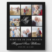 Für immer in unserem Hearts Monogram Memorial Foto Fotoplatte (Vorderseite)