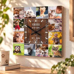 Für immer in unserem Hearts Pet Keepake Foto Coll Quadratische Wanduhr