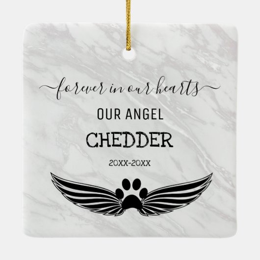 Für immer in unserem Hearts Pet Memorial Angel Win Keramikornament (Rückseite)