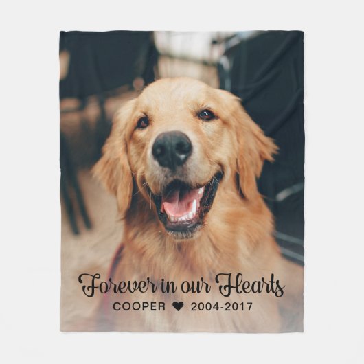Für immer in unserem Hearts Pet Memorial Foto Fleecedecke (Vorderseite)