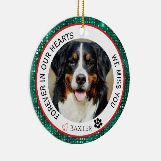 Für immer in unserem Hearts Pet Memorial Green Keramik Ornament (Rechts)