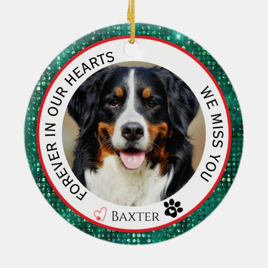 Für immer in unserem Hearts Pet Memorial Green Keramik Ornament (Hinten)