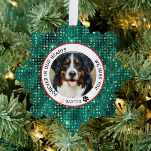Für immer in unserem Hearts Pet Memorial Green Ornament Karte