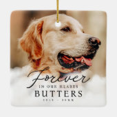 Für immer in unserem Hearts Pet Memorial Modernes Keramikornament (Rückseite)