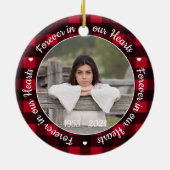 Für immer in unserem Hearts Red Kariert Keepake Me Keramik Ornament (Hinten)