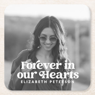 Für immer in unserem Hearts Simple Custom Foto Me Rechteckiger Pappuntersetzer