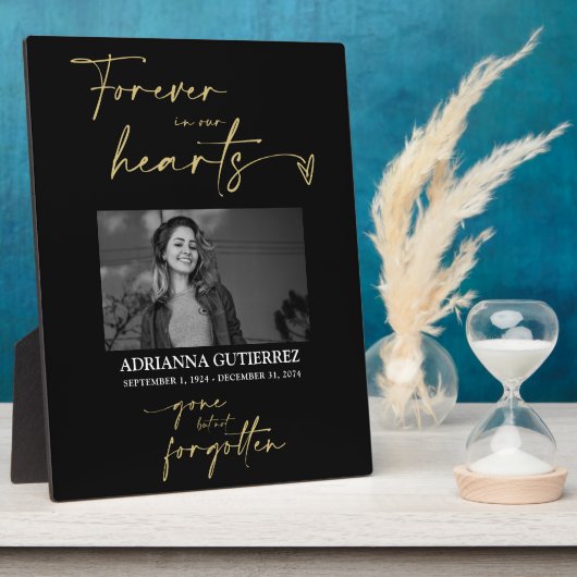 Für immer in unserem Herz Black Gold Foto Memorial Fotoplatte (Seite)