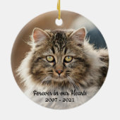 Für immer in unserem Herz Cat Foto Pet Memorial Keramik Ornament (Hinten)