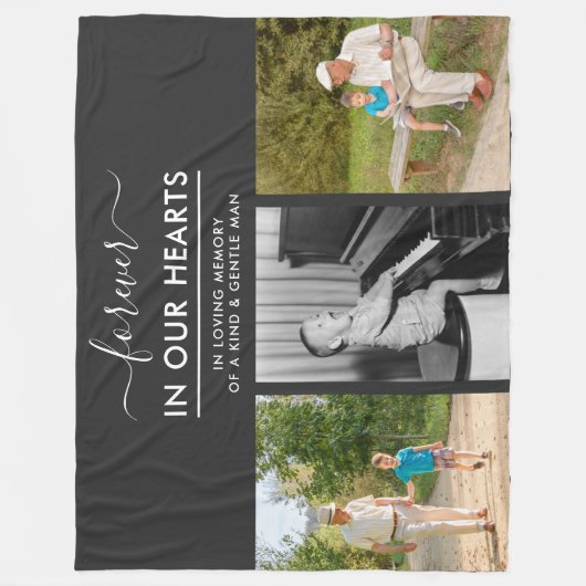 Für immer in unserem Herz Dunkelgraues Erinnerungs Fleecedecke (Vorderseite)