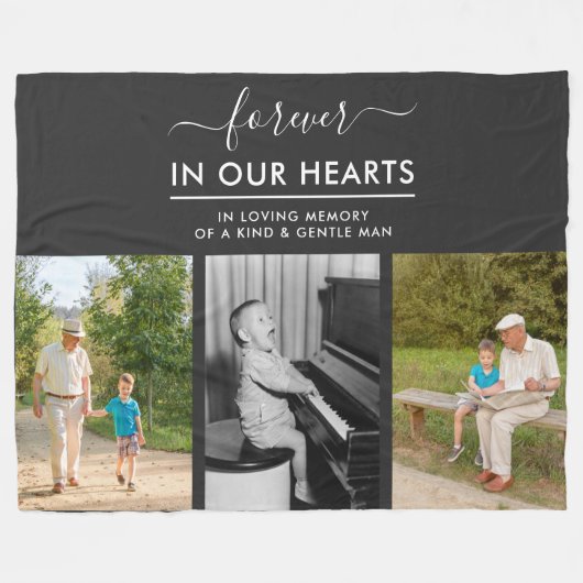Für immer in unserem Herz Dunkelgraues Erinnerungs Fleecedecke (Vorderseite (Horizontal))