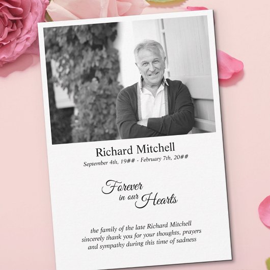 Für immer in unserem Herz Einfaches Schwarz-Weiß-F Dankeskarte