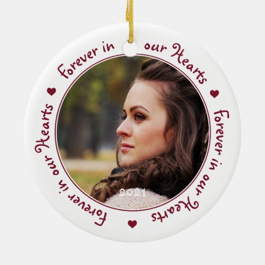 Für immer in unserem Herz-Foto Keepake Memorial Keramik Ornament (Hinten)