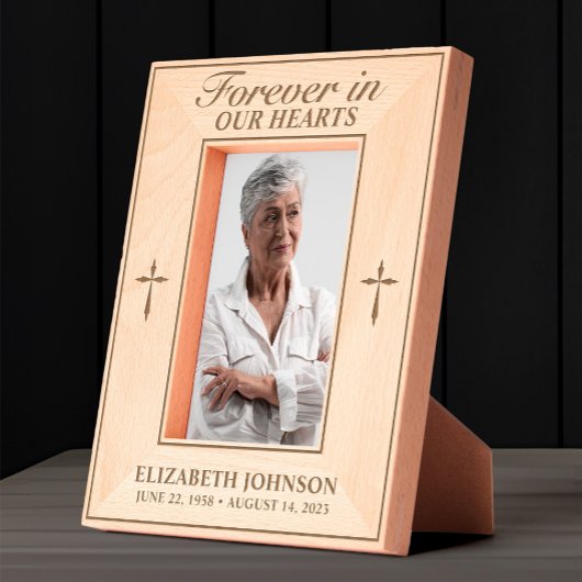 Für immer in unserem Herz-Gedächtniskreuz Foto Geätzte Rahmen