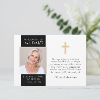 Für immer in unserem Herz Gold Cross Foto Beileid Dankeskarte