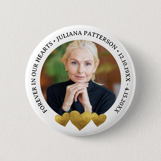 Für immer in unserem Herz Gold Keepake Beerdigung  Button (Vorderseite)