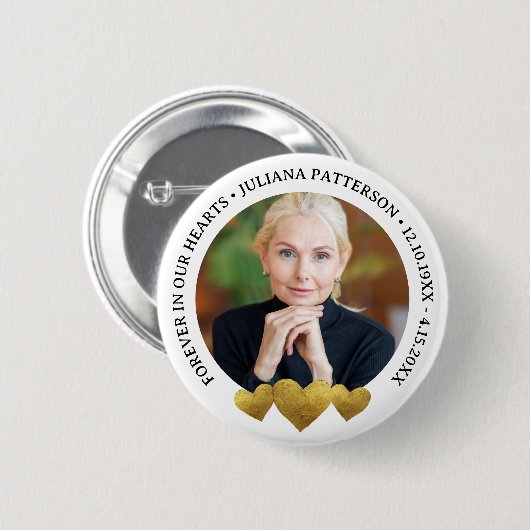 Für immer in unserem Herz Gold Keepake Beerdigung  Button (Vorne & Hinten)