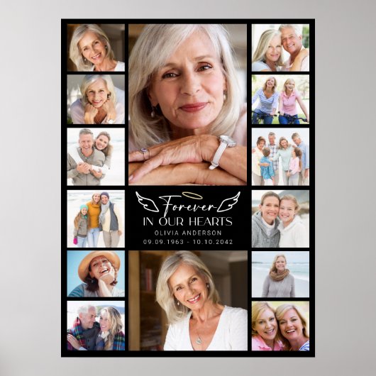 Für immer in unserem Herz Multi Foto Collage Memor Poster (Vorne)