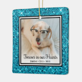 Für immer in unserem Herzen Aqua Glitzer Hund Keramikornament (Links)