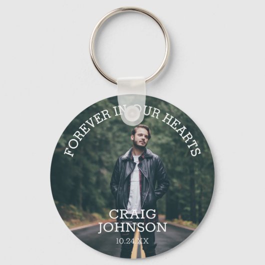 Für immer in unserem Herzen | Beerdigtes Foto Schlüsselanhänger (Vorderseite)