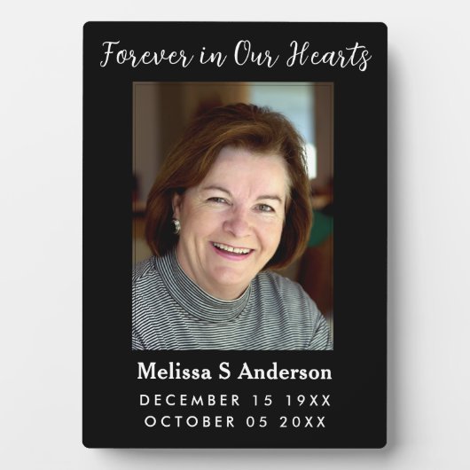 Für immer in unserem Herzen Beerdigung Foto Black Fotoplatte (Vorderseite)