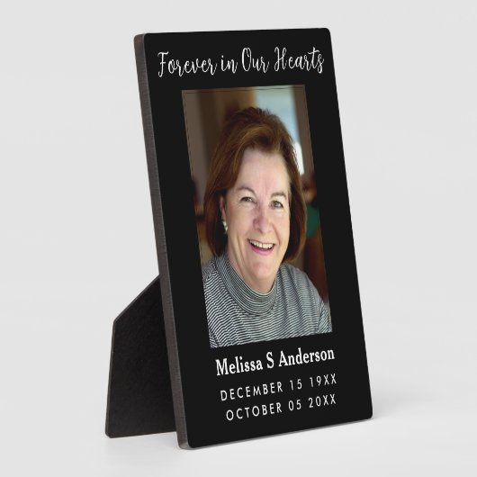 Für immer in unserem Herzen Beerdigung Foto Black Fotoplatte (Seite)