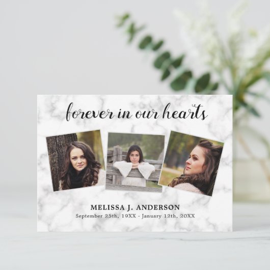 Für immer in unserem Herzen Beileid Gedenkfeier Be Dankeskarte (Stehend Vorderseite)