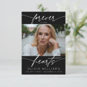 Für immer in unserem Herzen einfache Skript-Foto B Dankeskarte (Stehend Vorderseite)