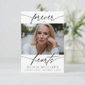 Für immer in unserem Herzen einfache Skript-Foto B Dankeskarte (Stehend Vorderseite)