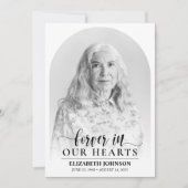 Für immer in unserem Herzen: Elegantes Foto-Gedenk Einladung (Vorderseite)
