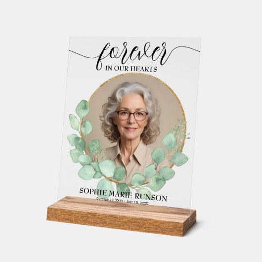 Für immer in unserem Herzen Eukalyptus-Beerdigung Acrylschild (Winkel)