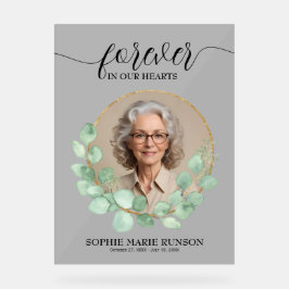 Für immer in unserem Herzen Eukalyptus-Beerdigung Acrylschild