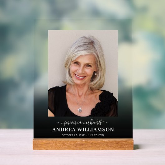 Für immer in unserem Herzen Foto Beerdigung Acrylschild (Neutral)