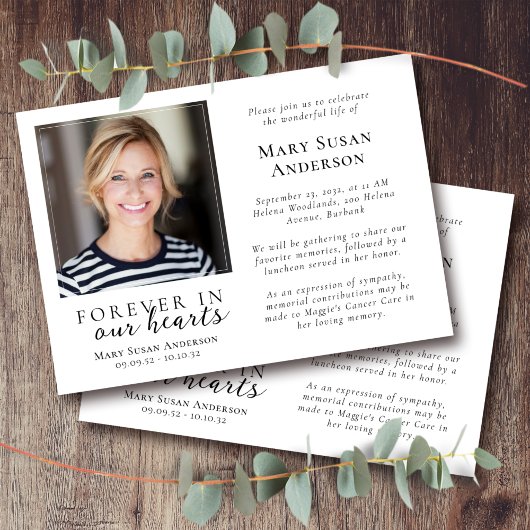 Für immer in unserem Herzen Foto Beerdigung Einladung