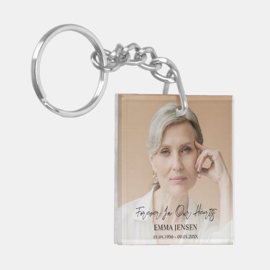 Für immer in unserem Herzen Foto Beerdigung Schlüsselanhänger (Vorderseite links)