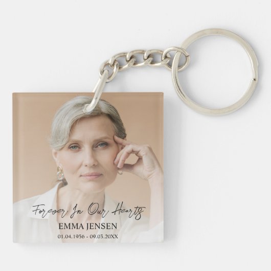 Für immer in unserem Herzen Foto Beerdigung Schlüsselanhänger (Rückseite)