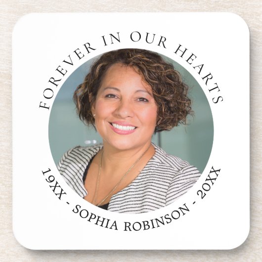 Für immer in unserem Herzen Foto Beerdigungsdenkma Getränkeuntersetzer (Vorderseite)