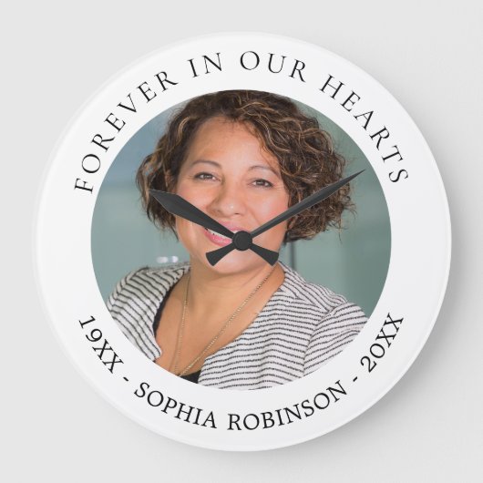 Für immer in unserem Herzen Foto Beerdigungsdenkma Große Wanduhr (Vorderseite)