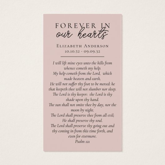 Für immer in unserem Herzen Foto Beerdigungskarte (Rückseite)