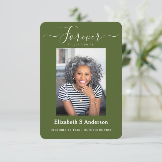 Für immer in unserem Herzen Foto Beerdigungskarte Begleitkarte (Stehend Vorderseite)